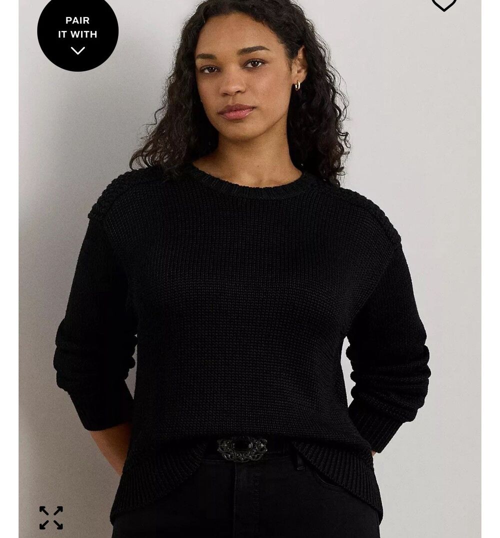 Lauren Ralph Lauren Women’s Crochet Open-Knit Black Sweater M